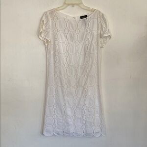 Laundry By Shelli Segal White Puff Sleeve Sheath Dress SZ 8